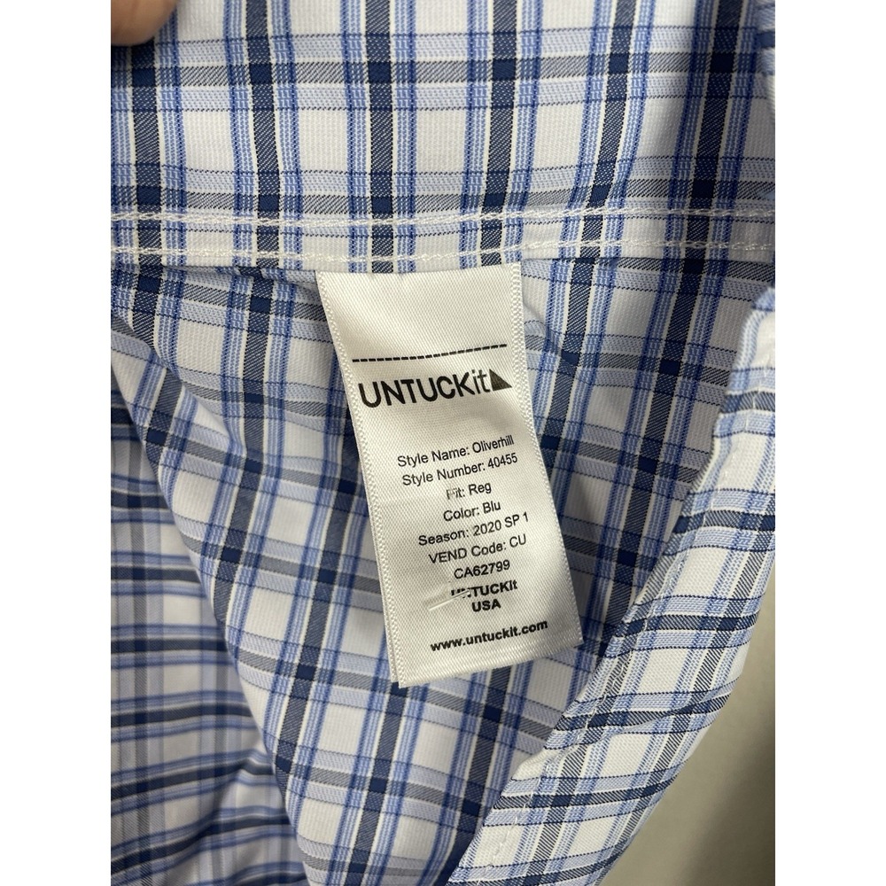 UNTUCKit Oliverhill Shirt Mens XL Blue Plaid Performance Stretch Long Sleeve - Picture 5 of 8